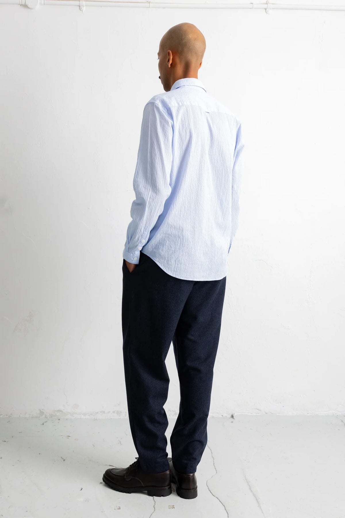 Relaxed Fit Shirt - Blue Crinkle Fine Stripe