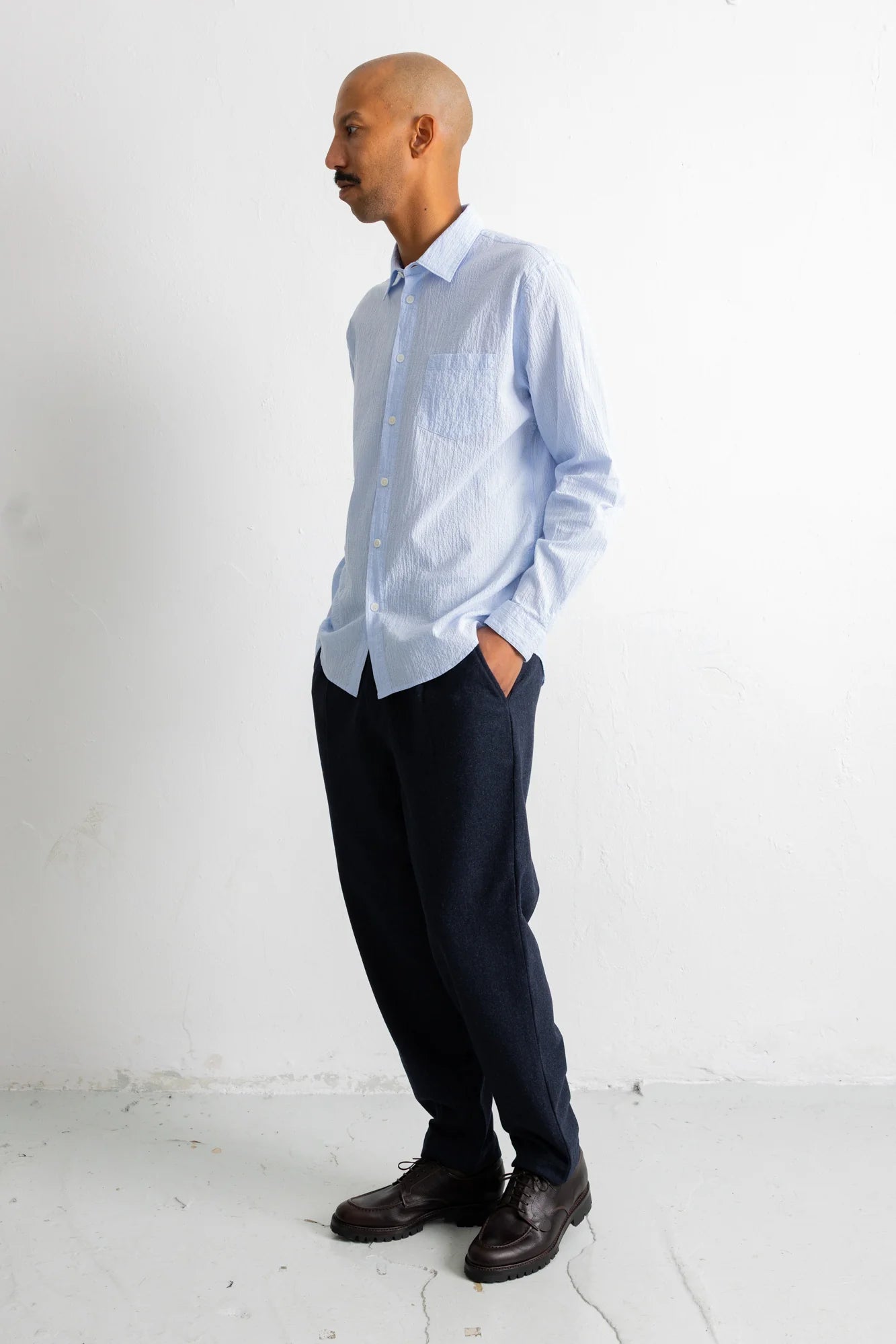 Relaxed Fit Shirt - Blue Crinkle Fine Stripe